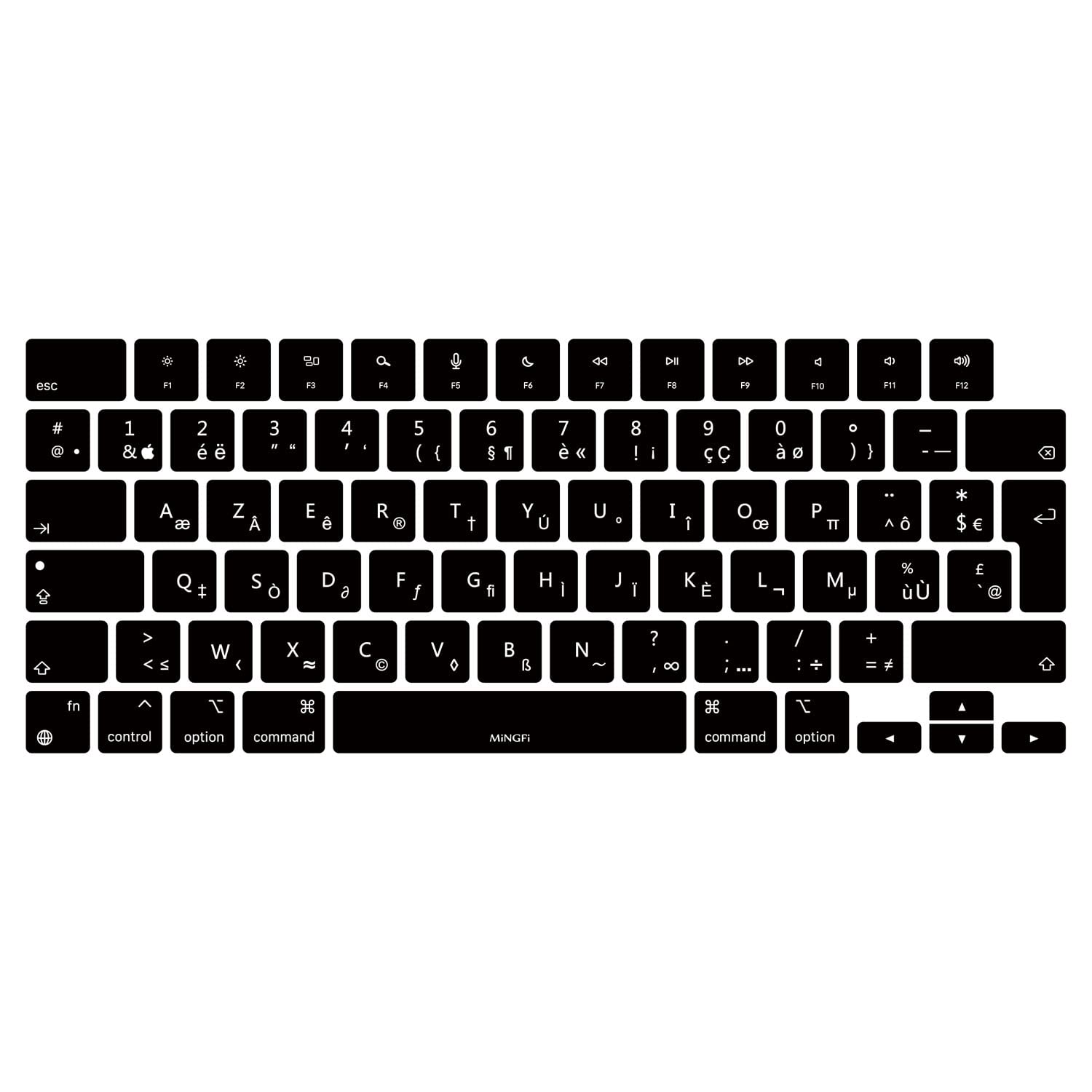 MiNGFi Silicone French AZERTY Keyboard Cover for MacBook Pro/Max 14&16" M1-M4(A3112 A3401 A3185 A2485 A2780 A2991 A3403 A3186) Air 13,6&15,3" M2-M4(A3240 A2941 A3114 A3241) EU/ISO Layout - Black