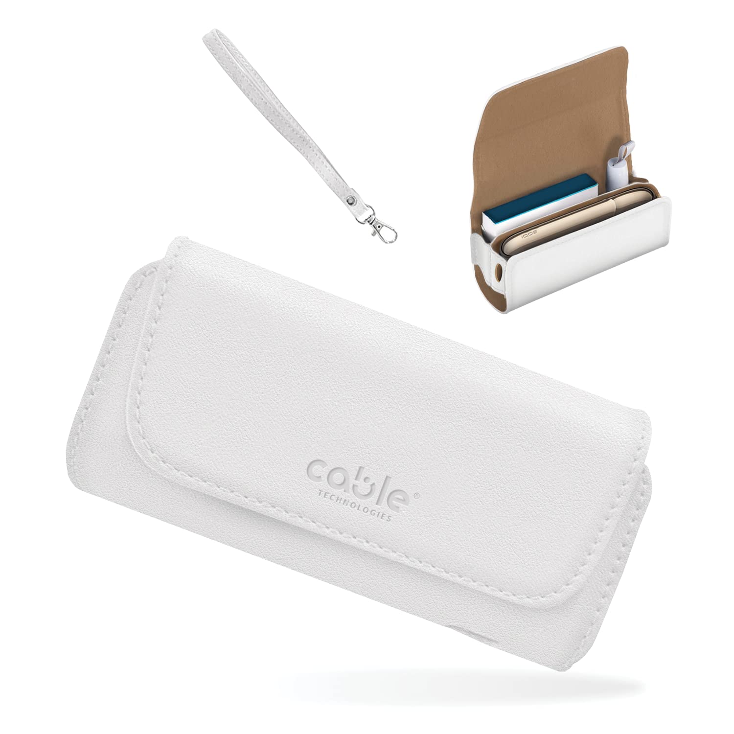 Cable Technologies Eco-Leather Case, Compatible with IQOS 3/3 Duo/2.4/2.4 Plus, Canvas and PU Leather Case, Iqos Organizer, Cover/Purse Electronic Cigarette Accessories (White)
