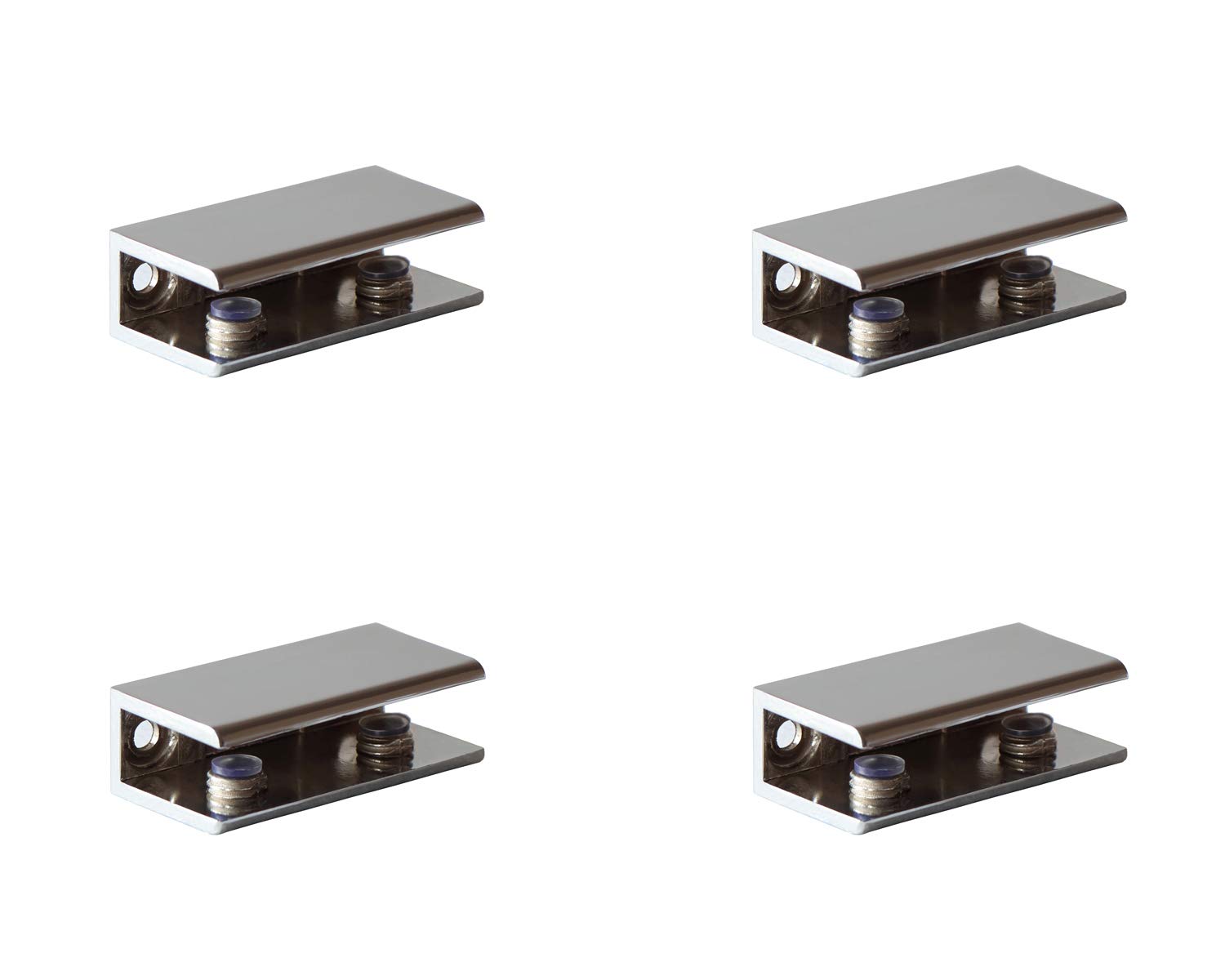 Metal Glass Shelf Brackets, Set of 4, Rectangular Glass Clamp 54 x 27 x 16 mm, Polished Chrome, Adjustable Glass Holder with Plastic Insert for 6-10 mm