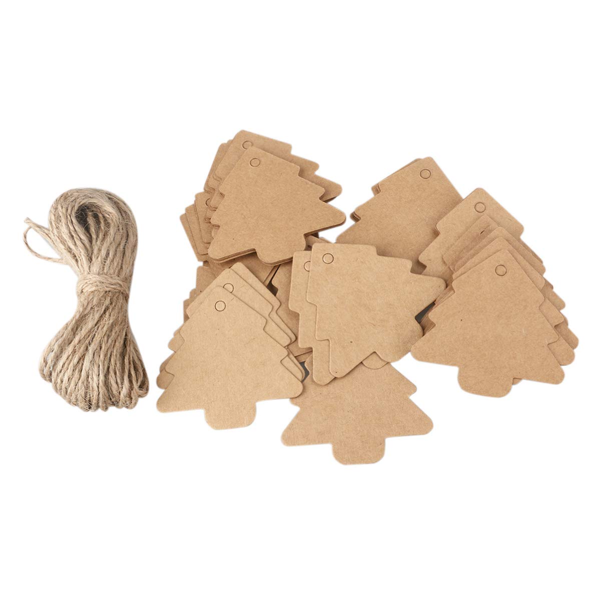 50pcs Scalloped Kraft Paper Christmas Tree Parcel Tags Label Luggage Paper Tags with 10 Rope - Brown