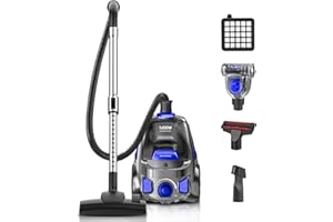 PKUYIE Canister Vacuum Cleaner, 32Kpa 1600W Cyclon Power, Dust Full Indicator, Double HEPA Filters, 3.7Qt Large Capacity, Lightweight Vac for Hard Floors, Carpets, Pet Hair, Blue
