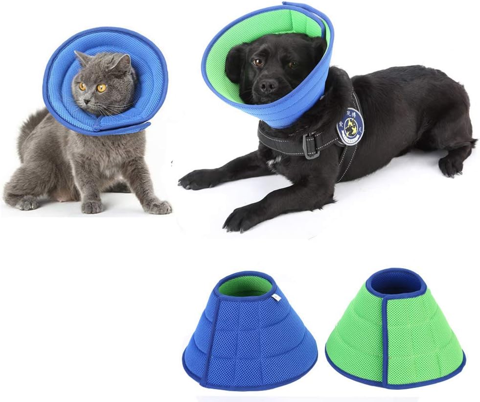 HenryDong Small Medium Dog Breathable Mesh Recovery Elizabethan Collar, Cat Soft Comfy Adjustable E-Collar, Double Side Blue Green Quicker Healing Pet Cone Soft Edges Anti-Bite/Lick for Cat/Dog/Rabbit