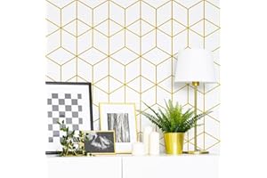 SAFIYYA Peel and Stick Wallpaper Gold and White Contact Paper Geometric Wallpaper Self Adhesive Removable Wallpaper for Walls Covering Vinyl Rolls 118"x17.7"