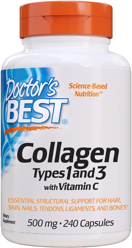 Doctor's Best Collagen Types 1 & 3 with Vitamin C, Non-GMO, Gluten Free, Soy Free, Supports Hair, Skin, Nails, Tendons & Bones, 500 mg, 240 Caps (DRB-00263): Health & Personal Care