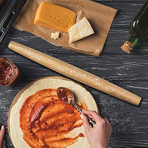 Koulang Wood French Rolling Pin - 15 Inch Rolling Pins for Baking Tapered Nonstick Pizza Dough Roller No Handles Wooden Fondant Roller with Design for Kitchen Baker Holiday Gifts