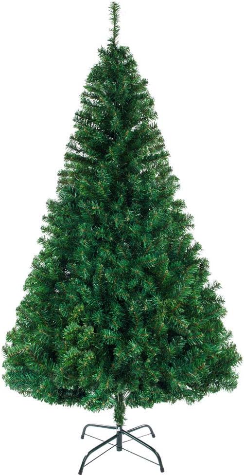 Douup Christmas Tree, 8Ft Pre-Lit Spruce Hinged Artificial Christmas Tree with Metal Foldable Stand, Christmas Decoration for Pre-Strung White Lights, Gifts