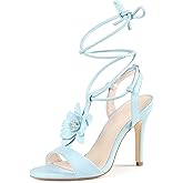 Perphy Flower T-Strap Lace Up Stiletto High Heel Sandals for Women