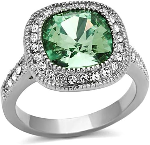 Marimor Jewelry 4 Ct Emerald Color Cushion Cut Stainless Steel