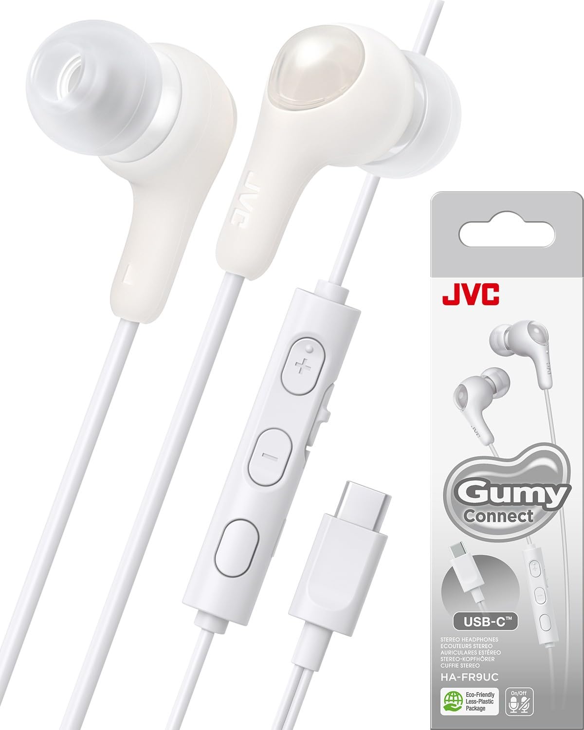 Photo 1 of JVC Gumy Connect USB-C Wired Earbuds Headphones, Delay-Free for Videos and Gaming, Built-in DAC Reduces Noise and Improves Sound Quality, 9.2 mm Diameter Neodymium Drivers - HAFR9UCW (White)