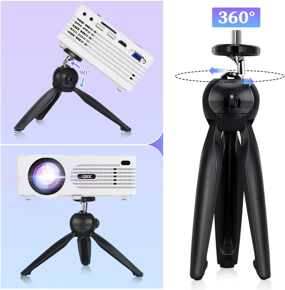 QKK 5000Lumens Mini Projector for Outdoor Movies [Tripod Included] 200" Display Full HD 1080P Supported Portable Outdoor Movie Projector, Compatible with TV Stick, PS4, HDMI, AV, Dual USB: Electronics