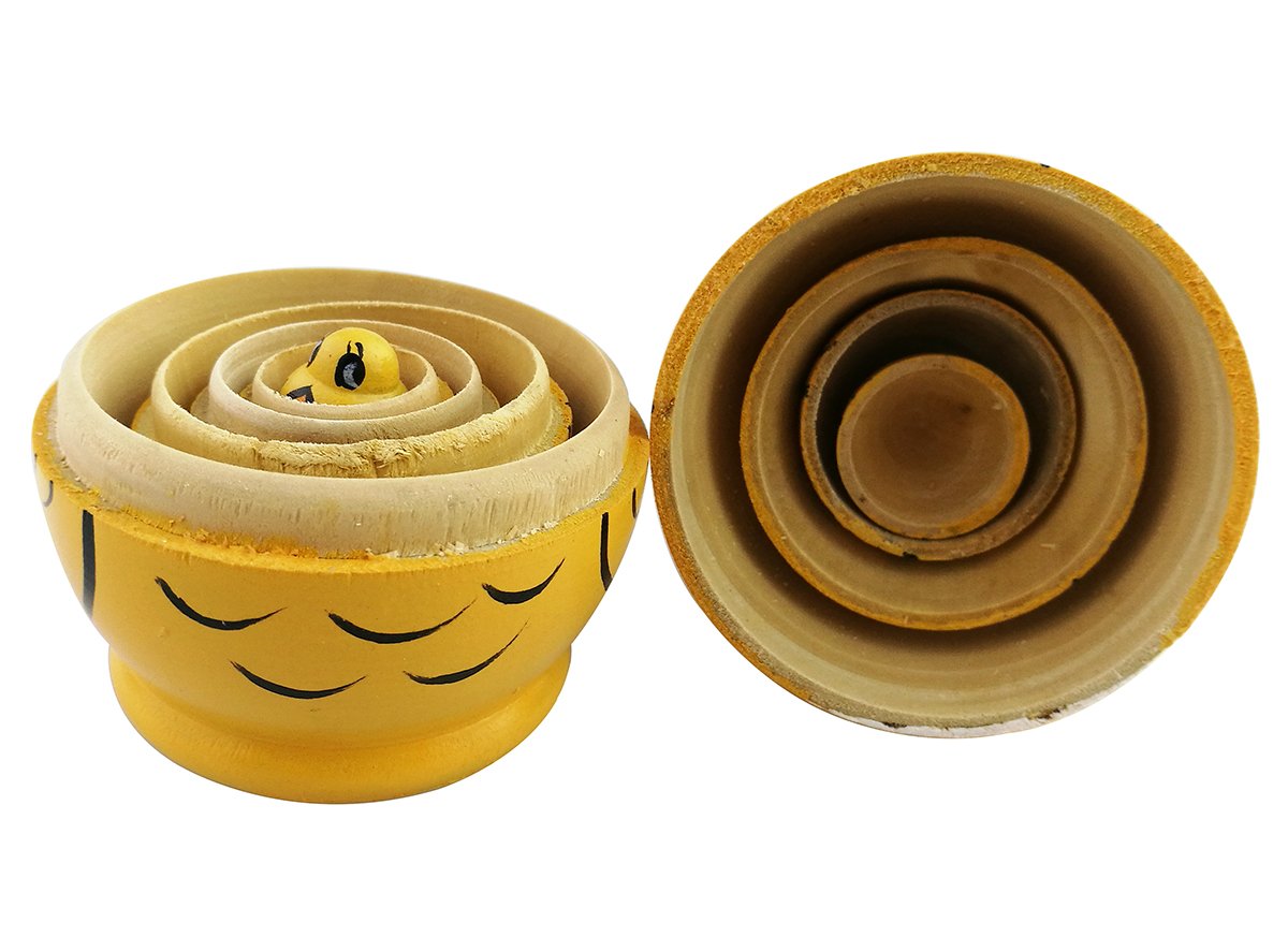 Winterworm Cute Lovely Animal Mini Yellow Chicken Handmade Wooden Russian Nesting Dolls Matryoshka Dolls Set 5 Pieces for Kids Toy Birthday Kids Room Decoration
