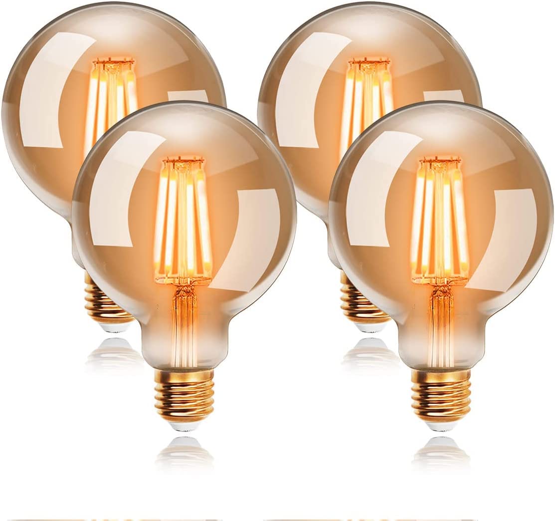 EXTRASTAR E27 Vintage Edison Light Bulb, 6W G95 Retro Antique Filament Bulbs 48W Equivalent, 540LM 2200K Amber Warm Screw Bulbs- 4 Pack