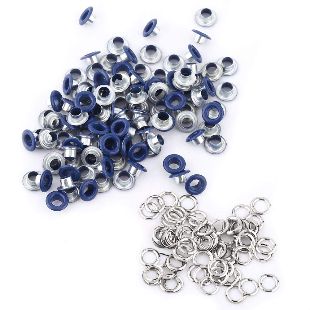 Qiterr Scrapbooking Eyelets, 100Sets 5mm Metal Eyelets, 3 Colors (Dark Blue), Metallic Leather Craft Accessory