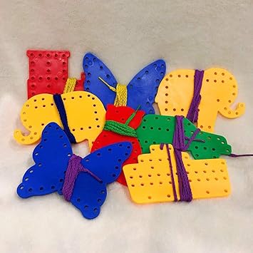 Mathworld Lacing Animal Shape Sewing Toy Set of 6 pcs for Kids with Colorful Shapes and Laces to Learn About Animal Shapes Elephant,Butterfly,Dog ,cat,Bear,Duck
