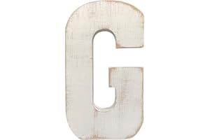 ABELOTS Large Wood Letter Distressed White Wash Alphabet Wall Décor Monogram Letter Alphabet Letters Free Standing Letters Wall Letters (G)