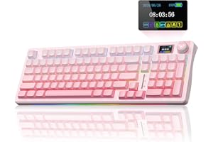 AULA S98 Pro Wireless Mechanical Keyboard with Screen & Knob,2.4GHz/USB-C/BT5.0 Hot Swappable Pink Creamy Keyboard,Pre-lubed Linear Switches,Side Printed PBT Keycaps,RGB Backlit Gaming Keyboards