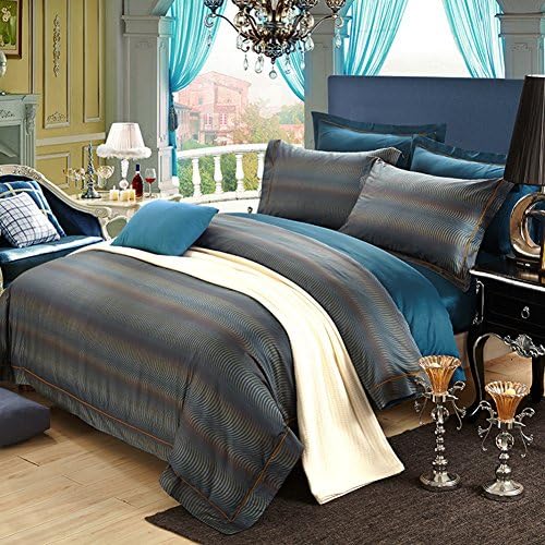 European style Luxury Bedding set,Satin Cotton 4pc Duvet cover set Include:Quilt cover*1 Bed sheet*1 Pillowcase*2-B Queen1