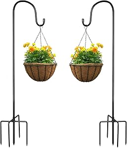 2 Pack Bird Feeder Pole, 38Inch Adjustable Heavy Duty Shepherds Hooks, 5 Prong Plant Hangers Outdoors Metal Hanger Hooks for Garden Plant Hooks for Wedding Decor (Black)