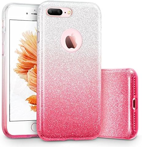 iPhone 8 Plus/7 Plus Case, SIVA Bling Glitter Sparkle Pretty Cute Premium Luxury Cover Love Heart Diamonds for Girls/Women for Apple 5.5" iPhone 8plus/7plus (Gradient Red)