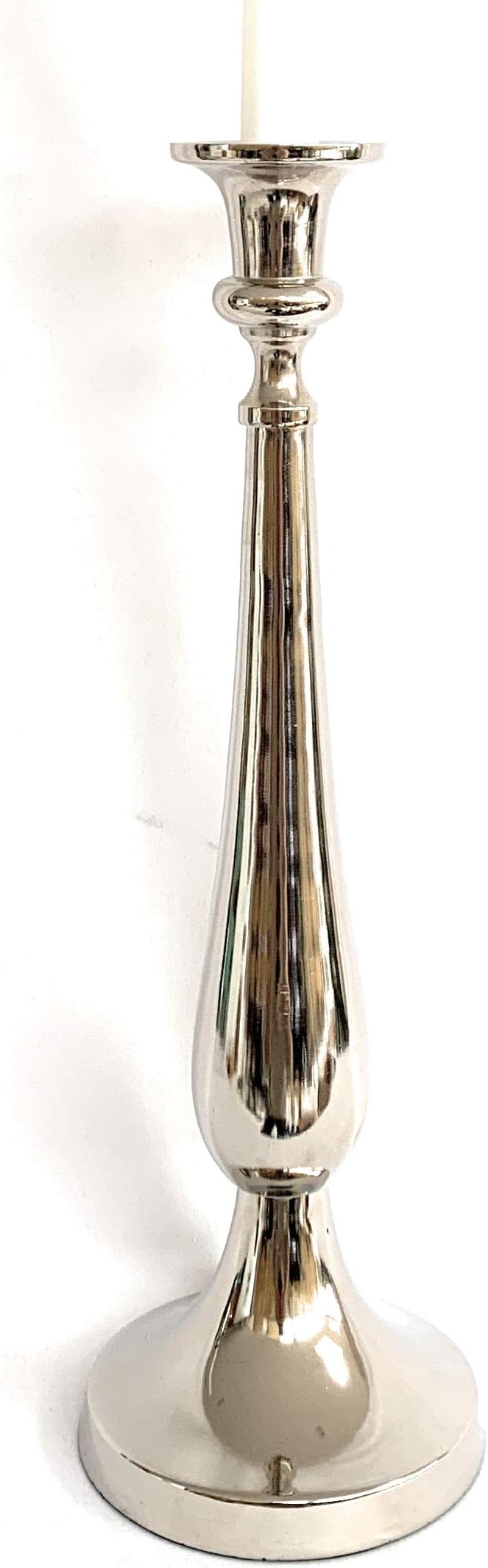 Silver Candlestick Nickel Crafted Pillar Candle Holder Dinner Table Centerpiece Ideal for Living Room Ornament Christmas (Small 31cm)