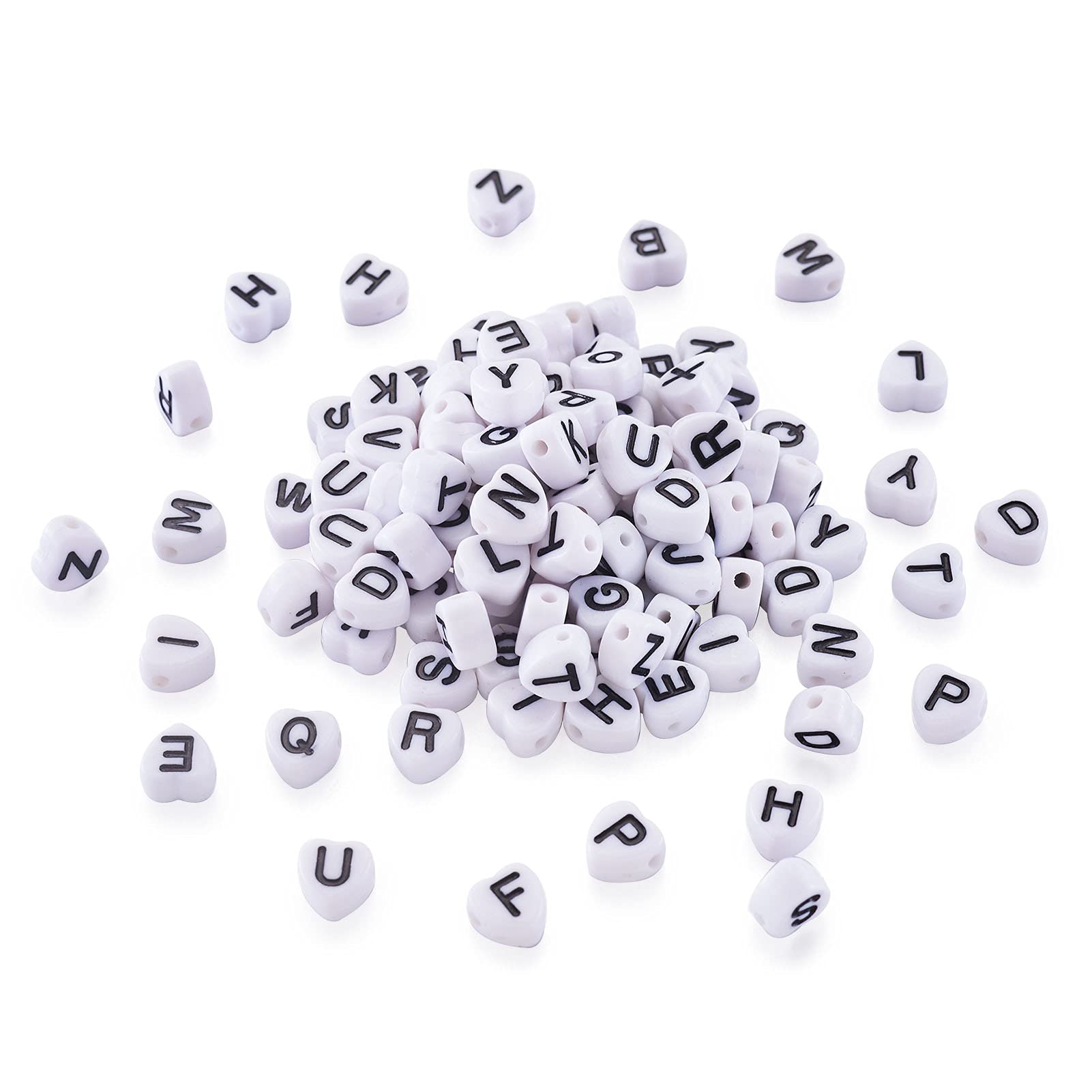 Cheriswelry 200pcs Acrylic Alphabet Beads Heart with A-Z Letter Beads Spacer Charms for Bracelet Jewelry Crafts Making Hole:1mm