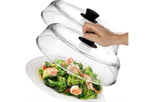 MIKRO INNOVATIONS 2 Pack Glass Microwave splatter covers for food plate - Sturdy Borosilicate glass splatter guard with vent hole - 100% Food Safe BPA free Easy Grip Silicone Knob and Dishwasher safe