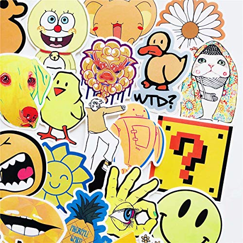 70pcs Cute Unique Trend Yellow Cartoon Waterproof Sticker Kids Girl Sickers Car Bicycle Suitcase Laptop Computer Water Bottle Mobile Phone Stickers Decals (Yellow)