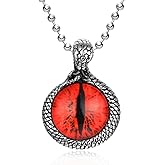 BIYONGDE Stainless Steel Vintage Coiled Snake Red Evil Eye Protection Animal Love Pendant Necklace, 24 in Chain, Men Women