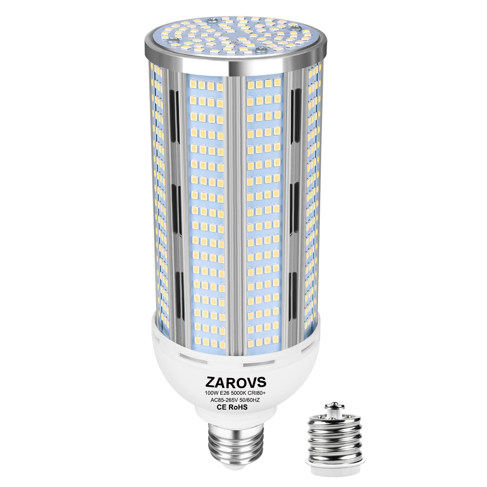 ZAROVS 100W LED Corn Bulb, 12500LM Super Bright 5000K Daylight White, E26/E39 Large Mogul Base, 400W Metal Halide MH HID HPS Replacement, LED Corn Lamp for Garage Warehouse Workshop Barn Factory