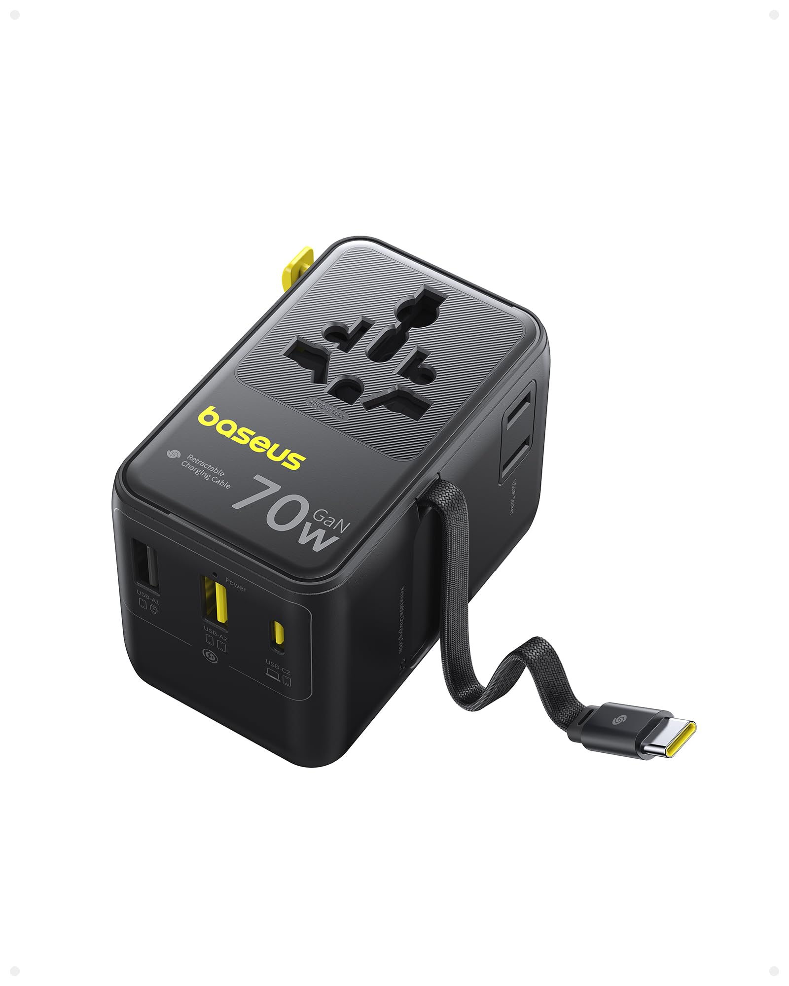 Baseus Enercore 70W Reiseadapter Weltweit mit Ausziehbarem Kabel, Universal Reisestecker mit 2AC+2USB A+USB C, Internationaler Steckdosenadapter, für USA England Japan Thailand Australien 9