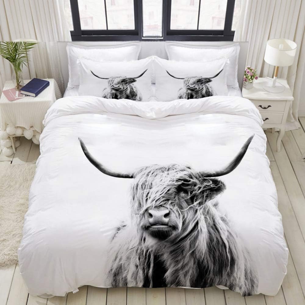 LIASDIVA Duvet Cover,Highland Cow,Bedding Set Ultra Comfy