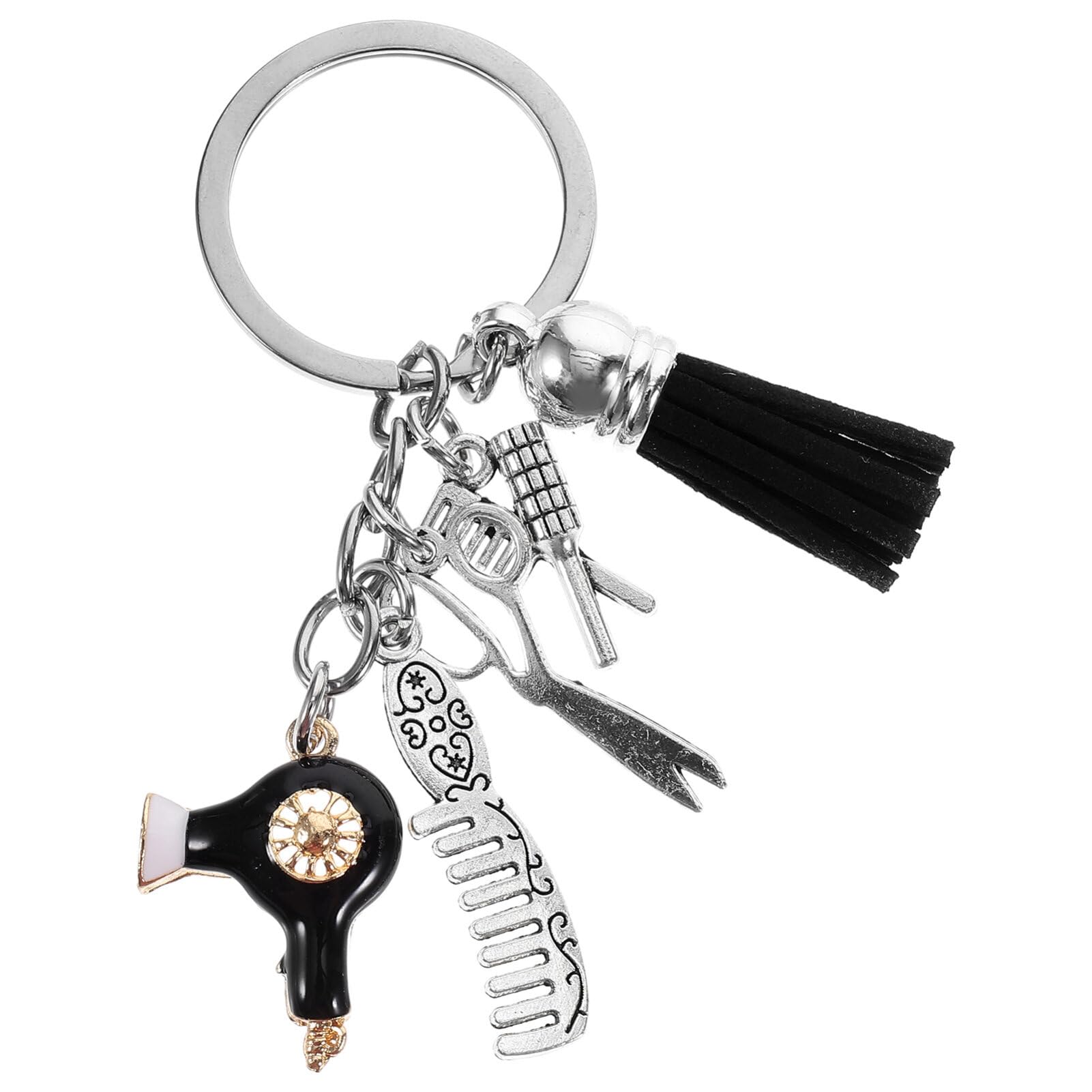 ABOOFAN Barber Keychain Hairdressing Tassel Key Ring with Comb and Hair Dryer Pendant for Hairstylist Gift Bag Backpack Hanging Decoration