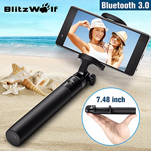 Bluetooth Selfie Stick for iPhone 7 7 plus 6 6s 6s plus 5s Samsung s7 s7 edge Android 3.5-6 inch Smartphones - BlitzWolf 3 in 1 Mini Extendable Monopod with Micro USB Cable 270° Rotation(Black)