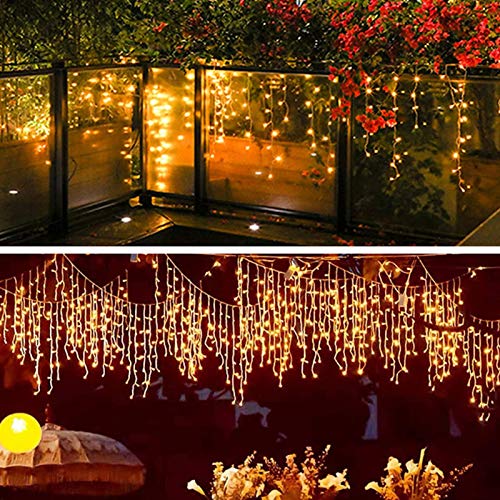 Icicle Lights, Christmas Fairy Hanging Lights 306 LED, 8 Modes Window Curtain Lights Outdoor, Falling Lights for Wedding Party Garden Home Bedroom Indoor/Outdoor Decoration (Warm White)