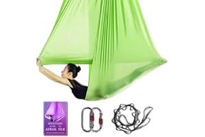 SYCYKA Aerial Yoga Hammock L:5M W:2.8M 5.5 Yards Aerial Pilates Silk Yoga Swing Set with 2000 Ibs Load Include Daisy Chain, Pose Guide