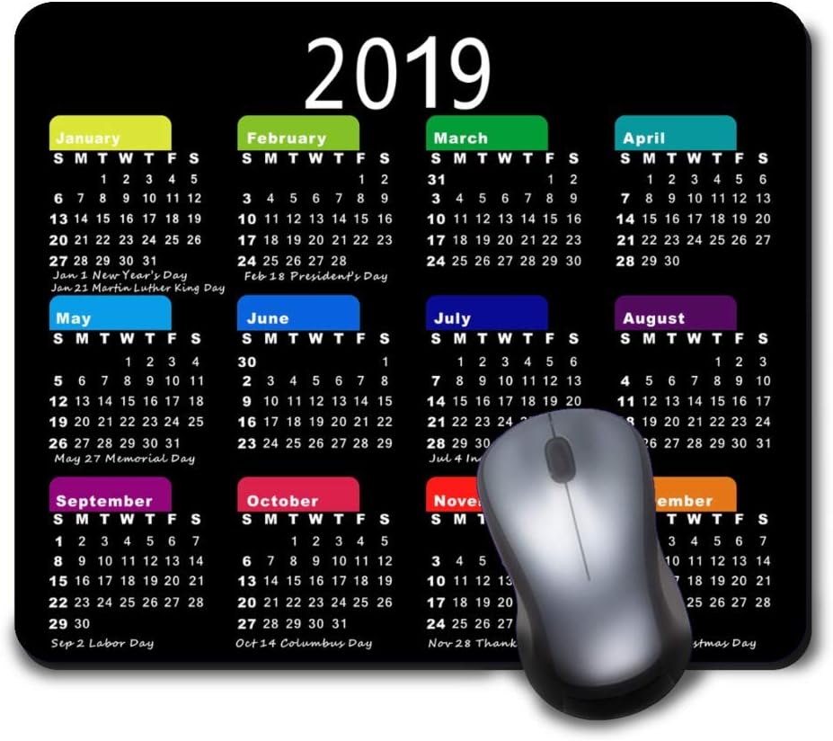 Gaming Mouse Pad Custom Mousepad Design,Comfortable Rubber Base Non-Slip for Computers Laptop Personalized Rectangle Mouse Mat 2019 Calendar-Black