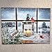BANBERRY DESIGNS Christmas Candle Lantern & Cardinals LED Canvas Print - Snowy Winter Pine Trees Window Scene - Lighted Picture - Wall Art with Battery Operated Lights
