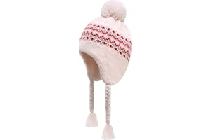 Otoyzy Winter Peruvian Hat Earflap Fleece Lined Pompon Knit Hat Beanie for 3-10T Baby Girls