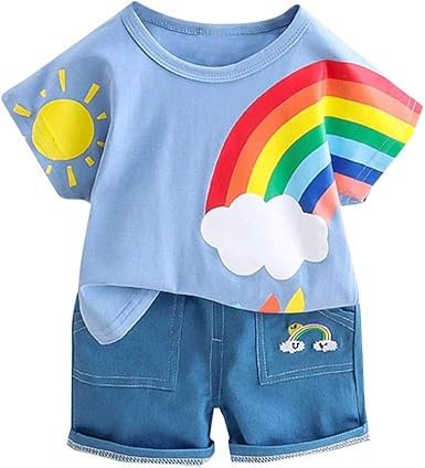 1 5 Anos So Buts Ninas Bebe Nina Camiseta Manga Corta Estampado Arco Iris Dibujos Animados Tops Pantalones Cortos Mezclilla Boda Trajes Fiesta Encantadores Casuales Amazon Es Ropa