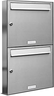 AL Briefkastensysteme 2er Briefkastenanlage Edelstahl, Premium Doppel-Briefkasten DIN A4, 2 Fach Postkasten modern Aufputz