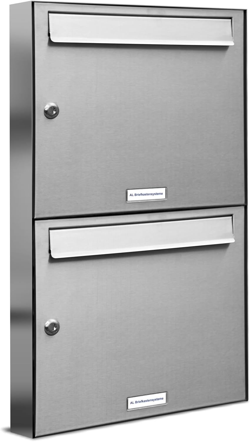 AL Briefkastensysteme 2er Briefkastenanlage Edelstahl, Premium Doppel-Briefkasten DIN A4, 2 Fach Postkasten modern Aufputz