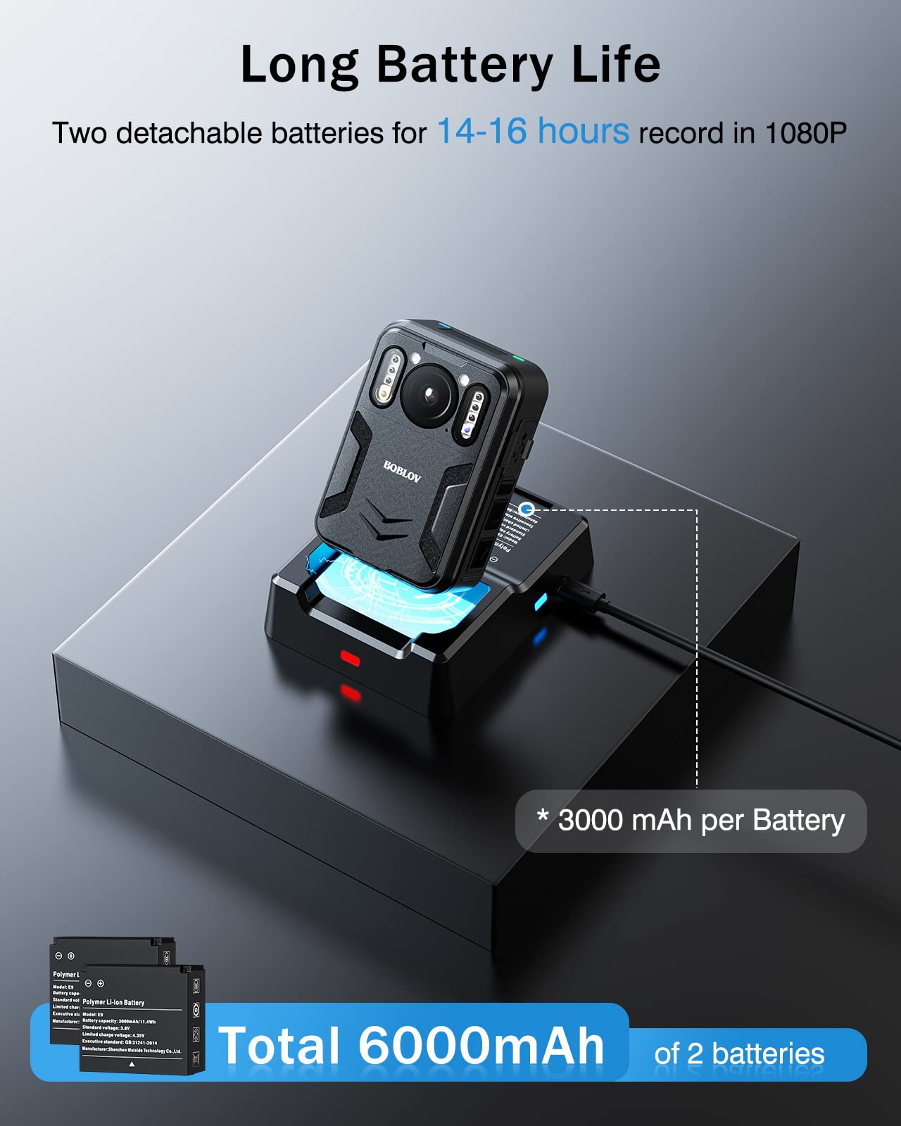 BOBLOV B4K2 128/256GB 4K Body Worn Camera with GPS, Two 3000mAh Batteries for 12hours Record Total, 4K Camcorders Video Camera with Charging Dock