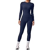 RXRXCOCO Slim Fit Workout Sets for Women 2 Piece Hidden Scrunch Leggings Long Sleeve Yoga Tops Matching Set Gym Outfits