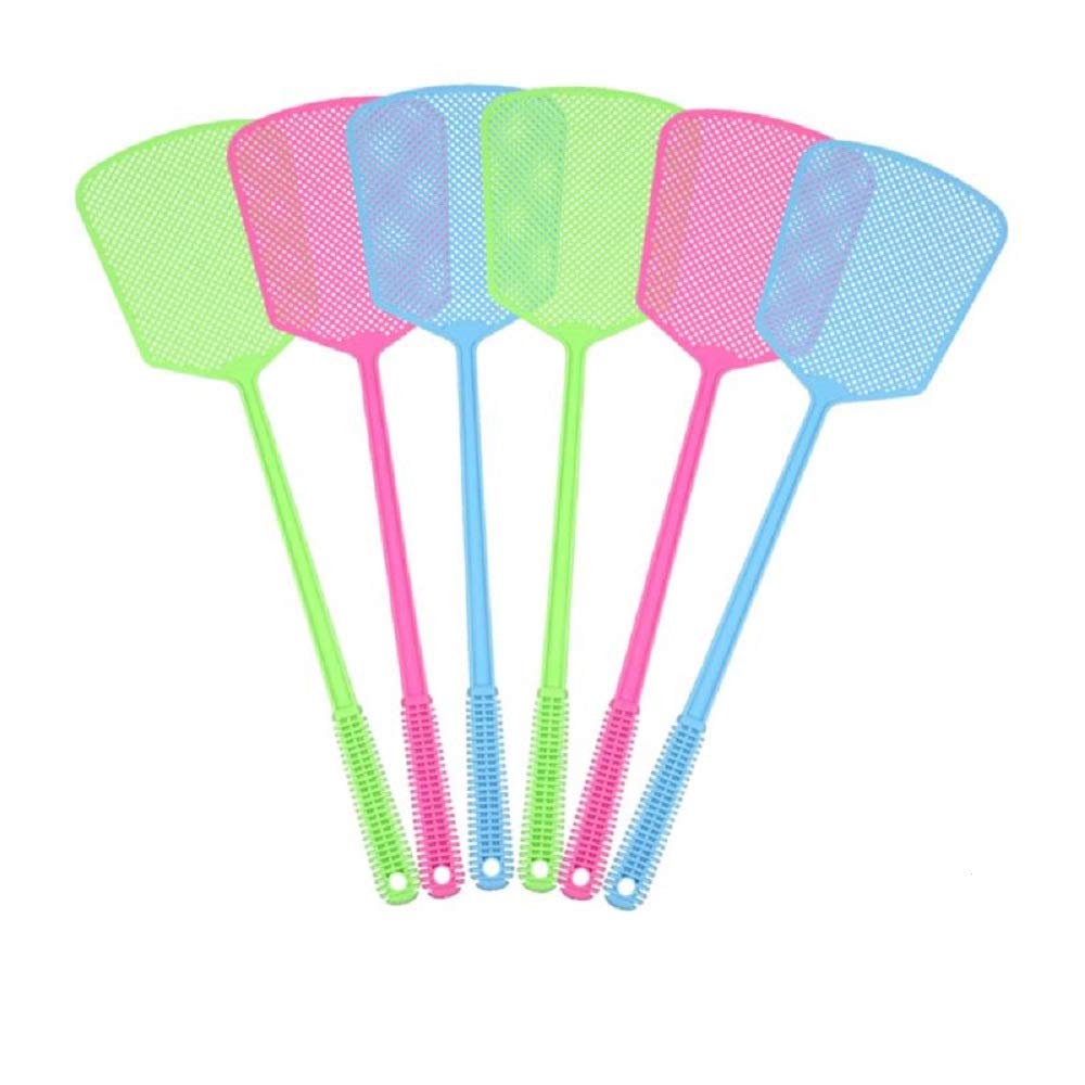 Chelory Fly Swat 6 Pack Plastic Manual Fly Swatters Insect Wasp Pest Control with Long Flexible Handle Heavy Duty Strong Swatters Multi Colors
