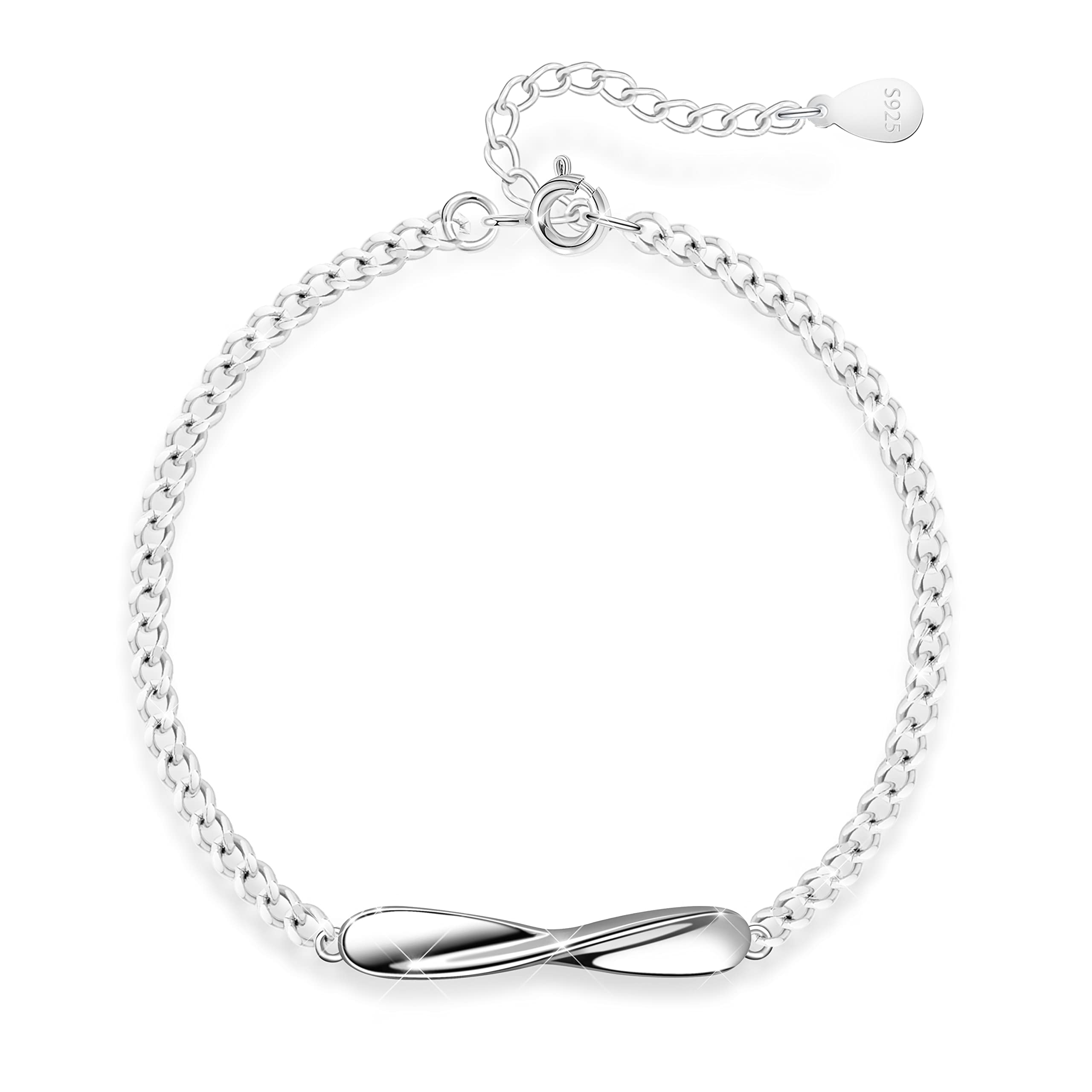 KristLand Infinite Bracelets Silver 925 Sterling Silver Bracelet Hand Chain White Gold Plated Adjustable Bracelet Anniversary Wedding Bride Gifts for Women Ladies Girls