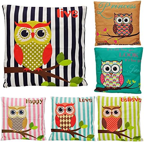 6 Pack Throw Pillow Case Cushion Cover Linen 18 x 18 Inch Pillow Covers Mother's Day Gift Owl Pillowcase Sofa Home Decor Cars Decoration