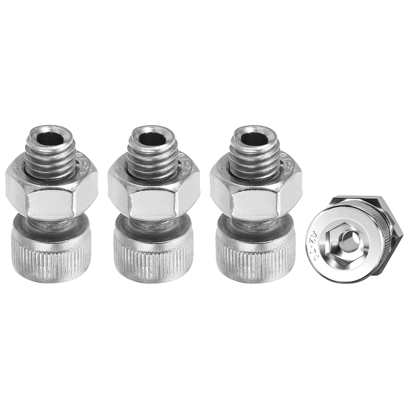 PATIKIL M10x20mm 304 Stainless Steel Hollow Bolt, 4 Set Cylindrical Hexagon Socket Screw Nut Kit Lamp Threading Screws Through Hole Fasteners