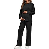 Yousify Womens Maternity Pajamas Sets 2 Piece Outfits Ribbed Knit Long Sleeve Tops Pants Loungewear Mama Clothes