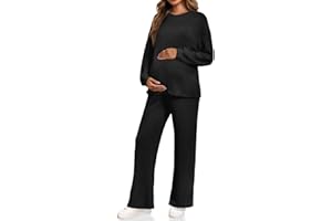 Yousify Womens Maternity Pajamas Sets 2 Piece Outfits Ribbed Knit Long Sleeve Tops Pants Loungewear Mama Clothes