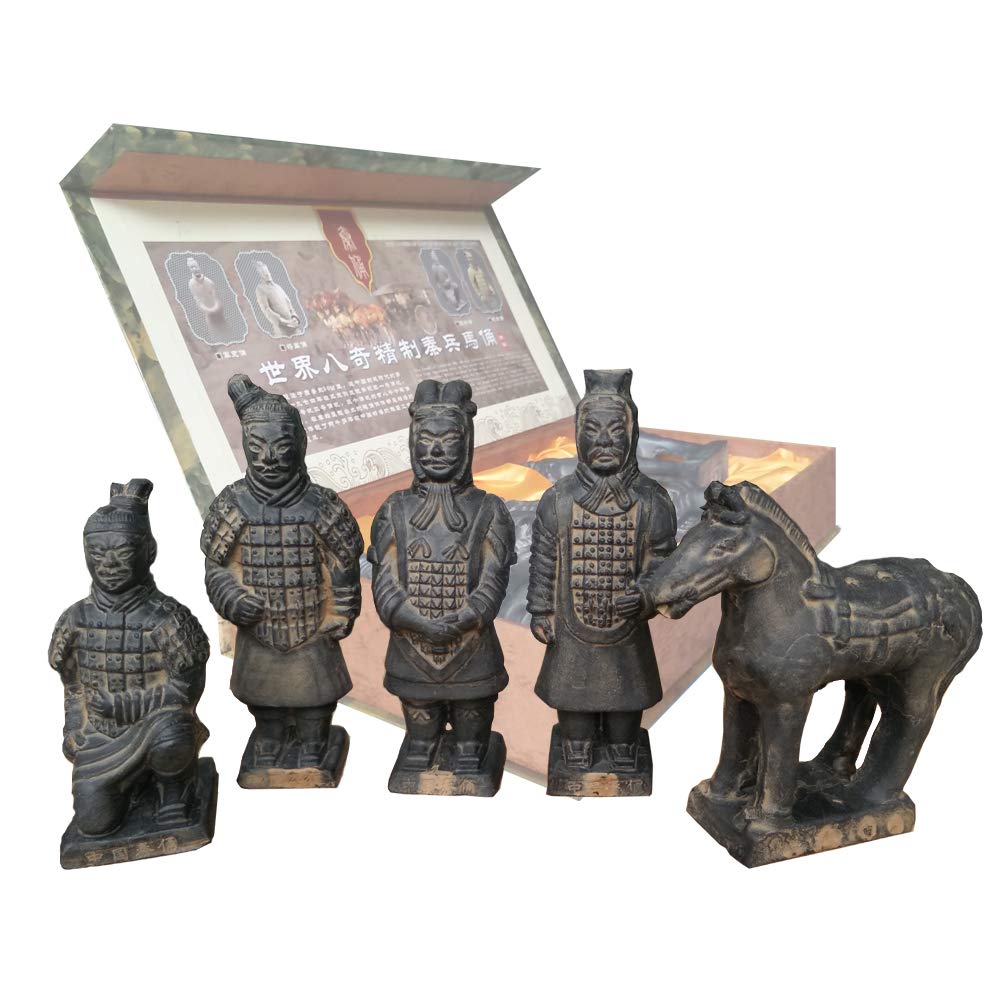 Romancemit Terracotta Warriors, China Qin Dynasty Terra Cotta Warriors Sculpture Home Display Table Display Gift 12 cm tall (set of 5)